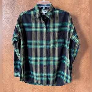 Old Navy Black Green & Yellow Plaid Flannel Boyfriend Shirt Size Small